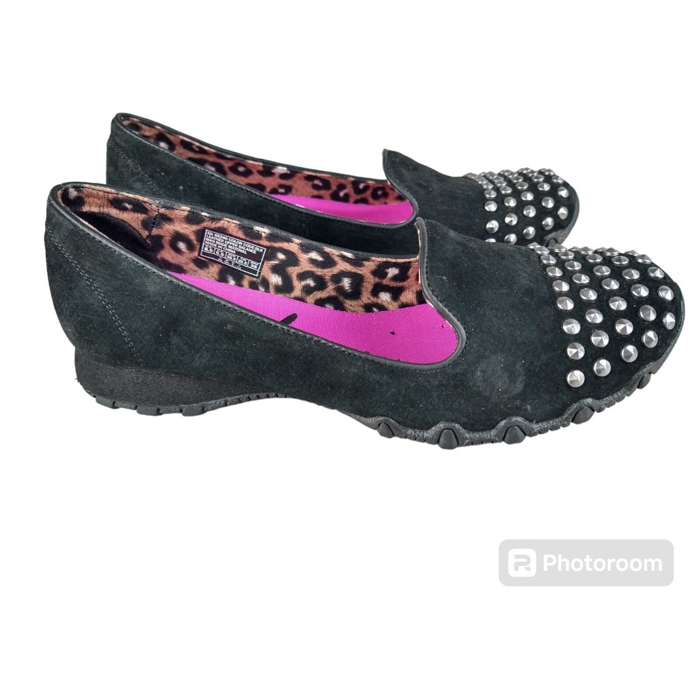 Skechers beaded ballet flats black suede 8.5 studded Loafers Slip On Suede